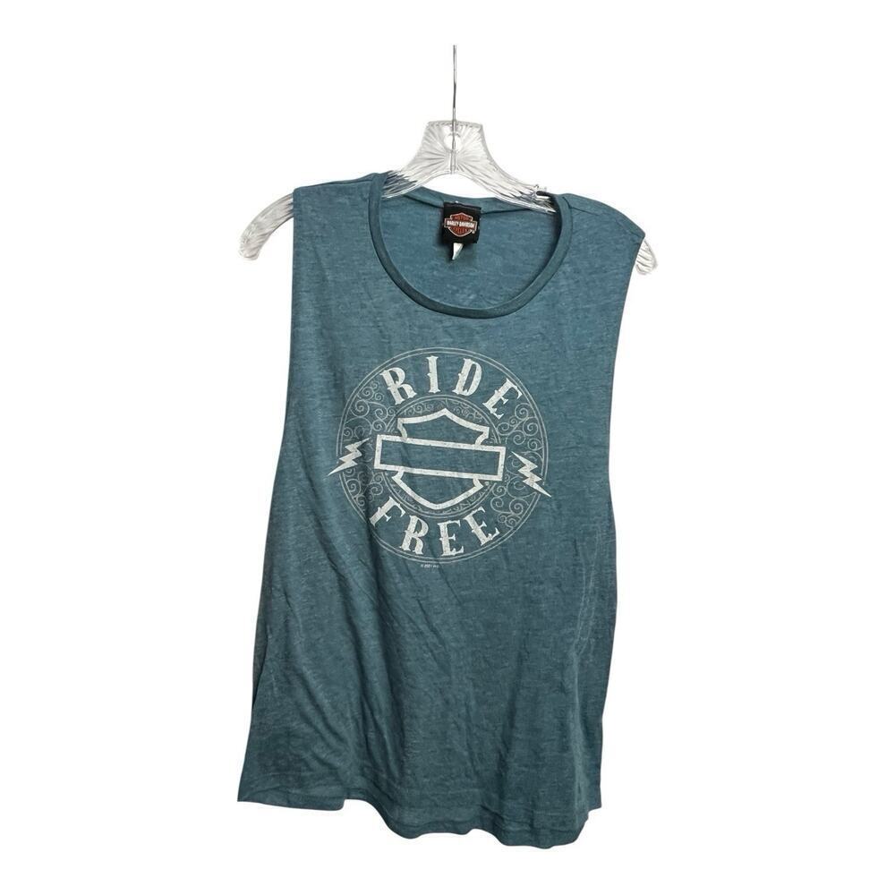 Womens Sleeveless Harley-Davidson Blue Harley Shirt Size L